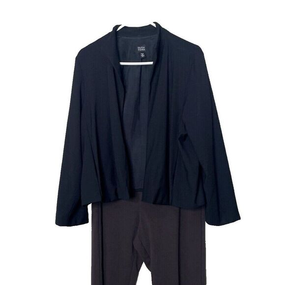 Eileen Fisher Size XL Black Jacket Open Front Blazer Short Pockets - Picture 2 of 9